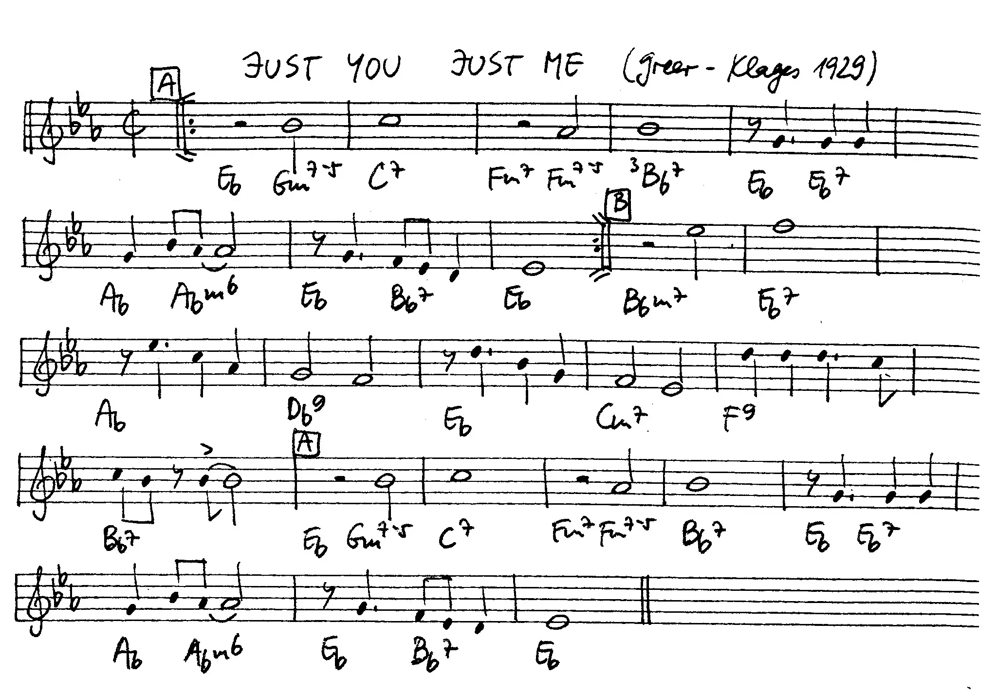just you just me free jazz leadsheet - Courtesy of the Jungle Jazz Band
